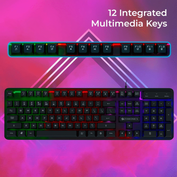 ZEBRONICS Transformer K1 Premium Gaming Keyboard with 104 Keys, 1.7m Cable, Laser Keycaps, Multi Color LED Modes,