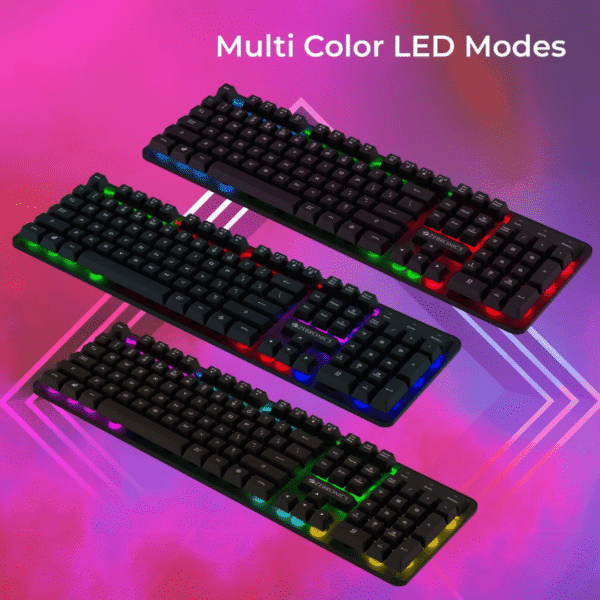 ZEBRONICS Transformer K1 Premium Gaming Keyboard with 104 Keys, 1.7m Cable, Laser Keycaps, Multi Color LED Modes,