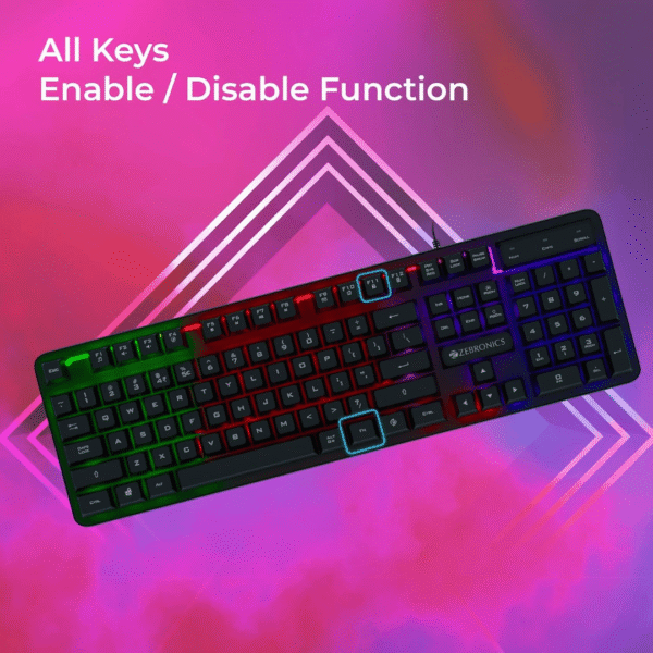 ZEBRONICS Transformer K1 Premium Gaming Keyboard with 104 Keys, 1.7m Cable, Laser Keycaps, Multi Color LED Modes,